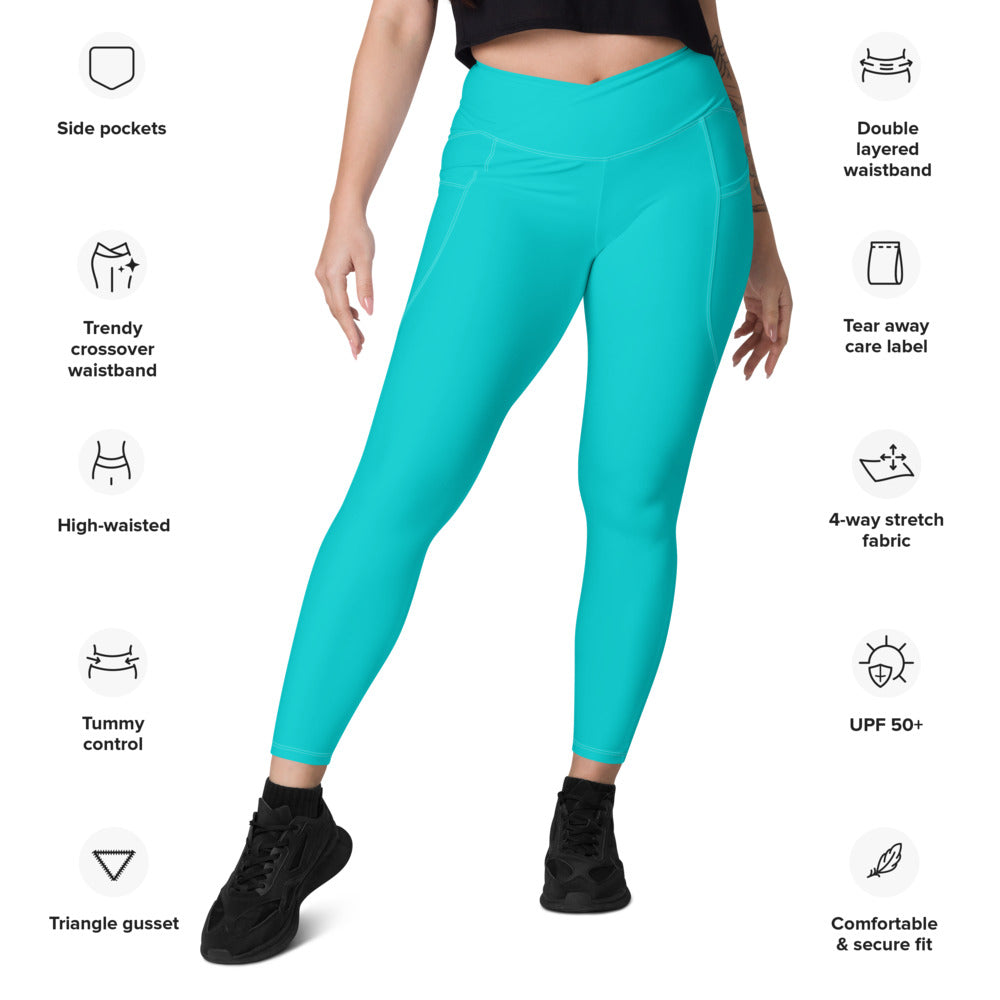 Turquoise Crossover leggings with pockets