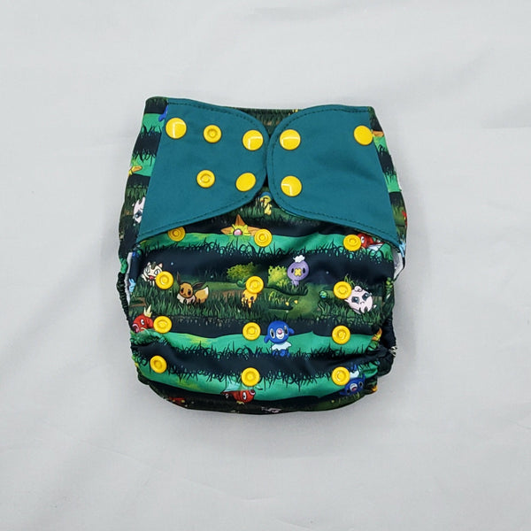 Overnight cloth diaper. A modern cloth diaper with a fandom-inspired design. Vibrant and detailed, it showcases fanart inspired by Pokemon