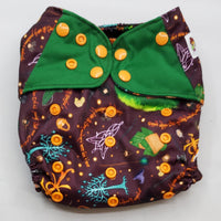 overnight cloth diaper. A modern cloth diaper with a fandom-inspired design. Vibrant and detailed, it showcases artwork inspired by the hobbit and the lord of the rings trilogy
