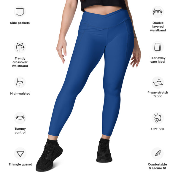 High Waist Navy Blue Ladies Tight Leggings with pocket, Skin Fit