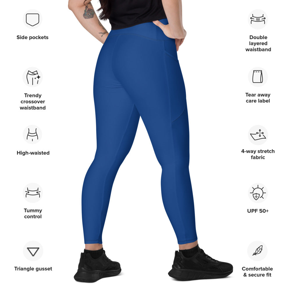 Navy Crossover leggings with pockets